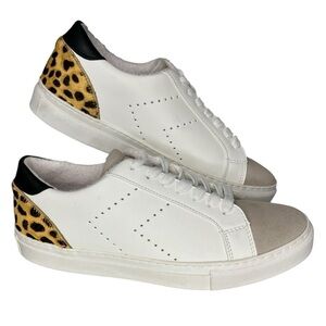 Steven by Steve Madden Parody White Leopard Lace Up Low Top Sneaker Size 10